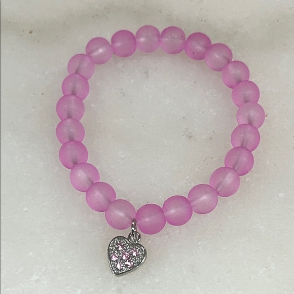 Handmade Jewelry - Chic Pink Beaded Bracelet with Heart Charm